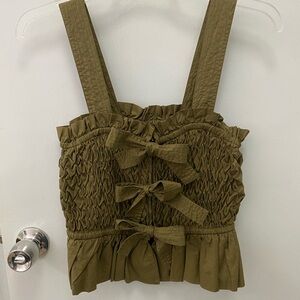Olive Green Smocked Bow Detail Top